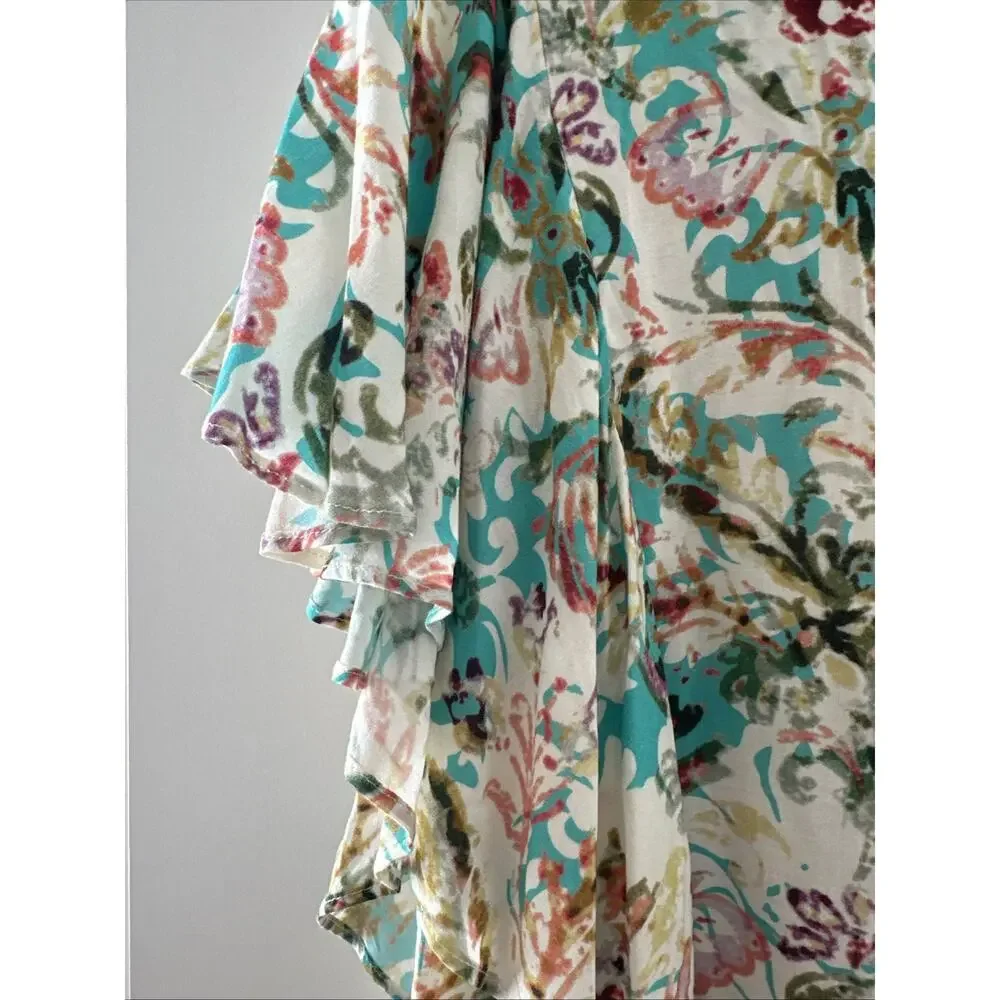 Sundance Small S Arabella Flutter Sleeve Floral Print Rayon V Neck Blouse Top‎